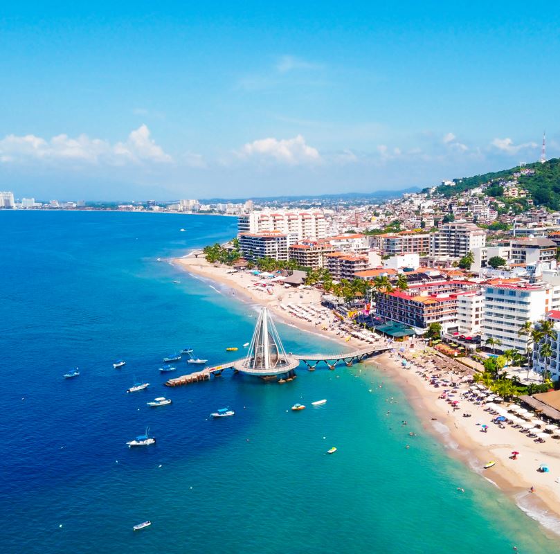 aerial of puerto vallarta hotels and beaches