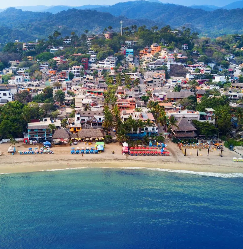 aerial view of sayulita beach puerto vallarta