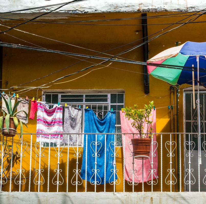 laundry drying from balcony in rural puerto vallarta