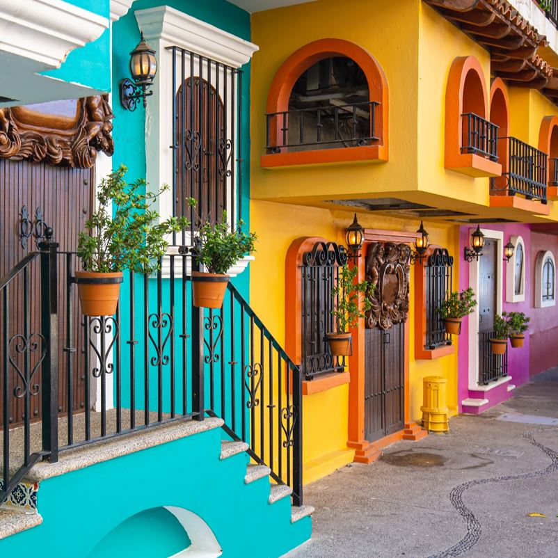 colorful buildings in old town puerto vallarta