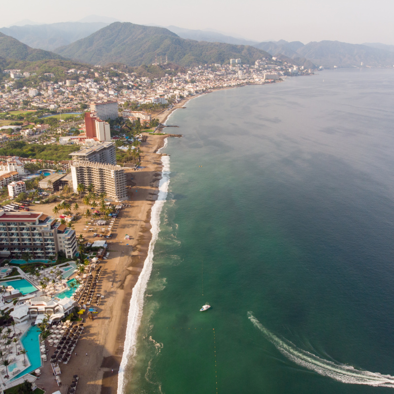 Aerial photos of the beautiful beach of Puerto Vallarta in Mexico,