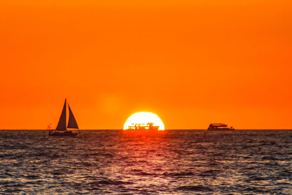 A sunset view in Puerto Vallarta with boats