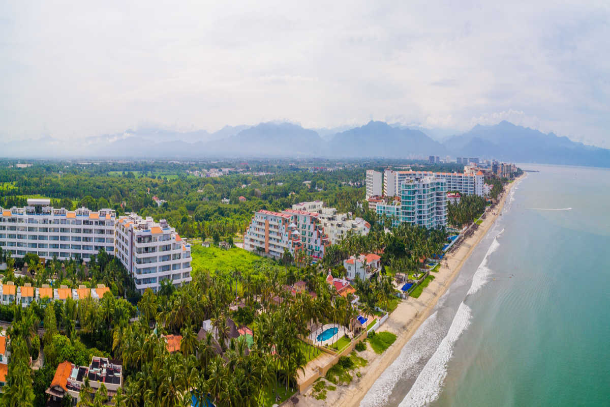 aerial view of the beach in nuevo vallarta with resorts